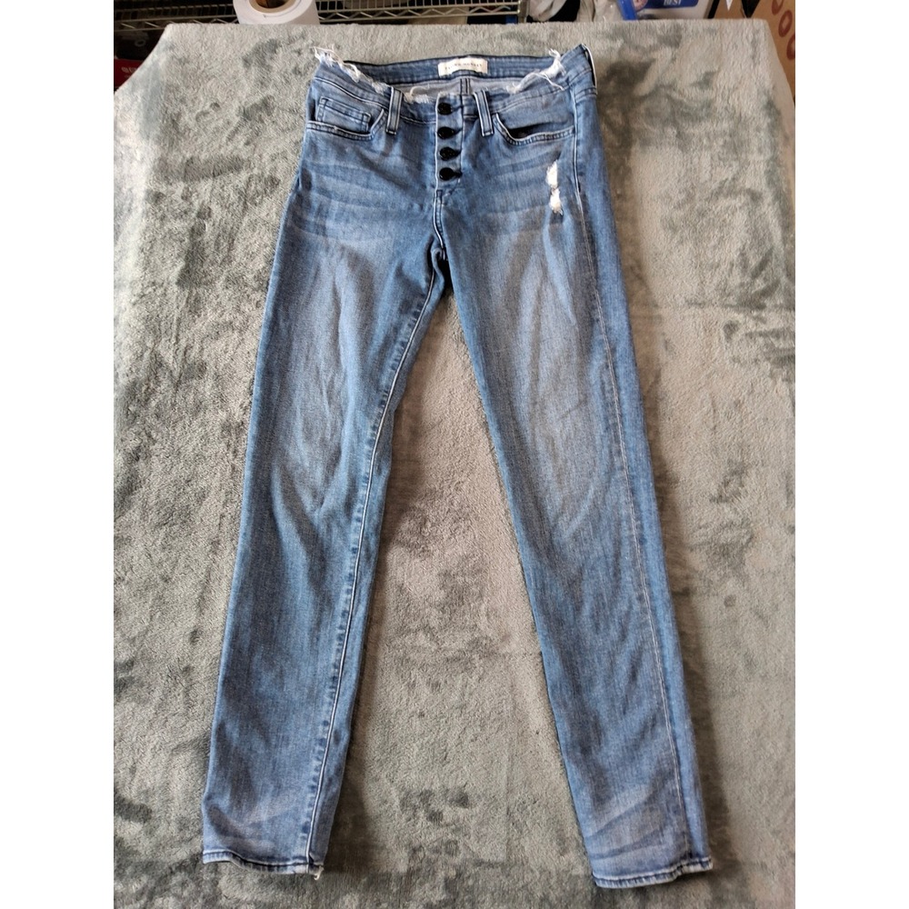 Flying Monkey Womens High Rise Button Fly Skinny Jeans Blue Distressed Y2411